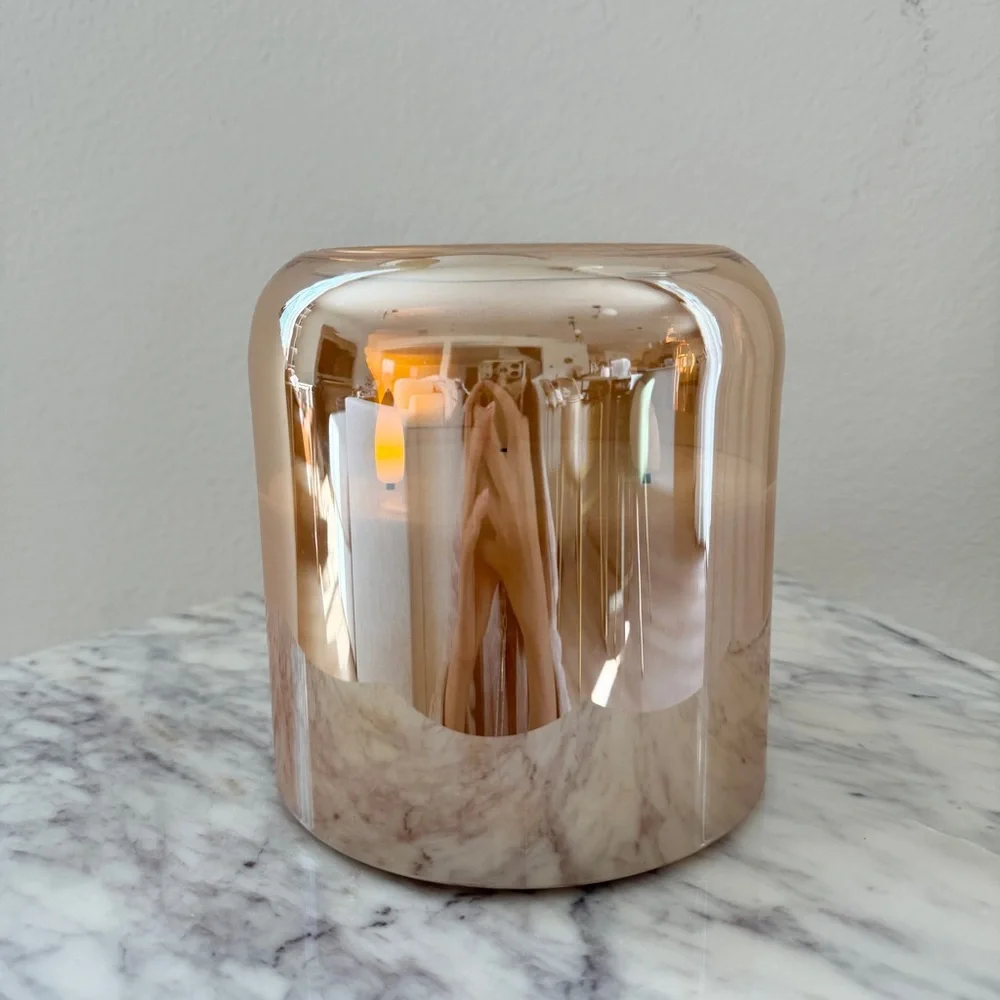 🕯️ Mirrored Amber 3-Wick Flameless Wax Candle in Glass Jar w/ Remote & Timer